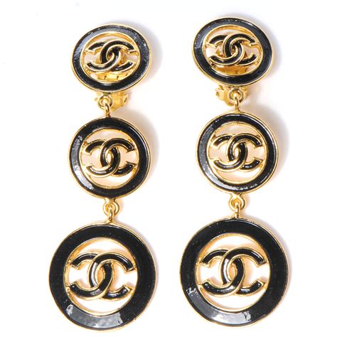 chanel earrings gold and black